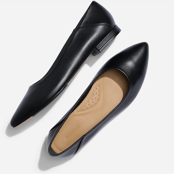 Nisolo Fina Black Leather Pointed Toe Flat Size 11 - Picture 3 of 11